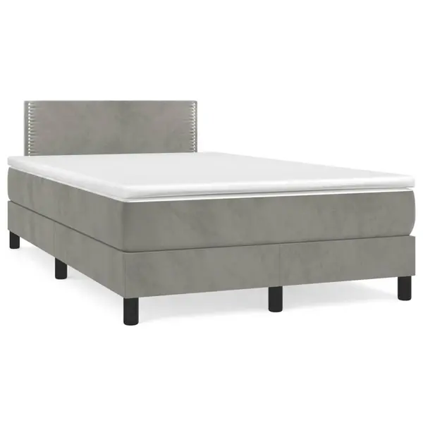 Gossi pat box spring cu saltea, gri deschis, 120x190 cm, catifea