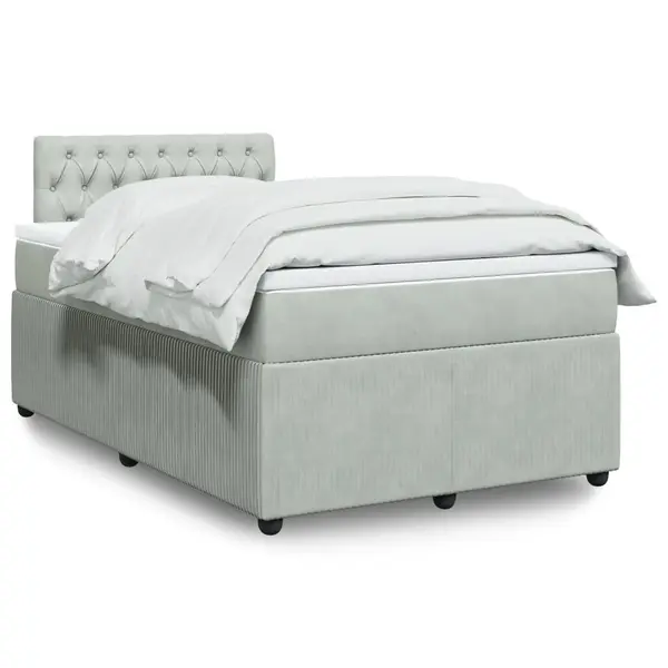 Gossi pat box spring cu saltea, gri deschis, 120x190 cm, catifea