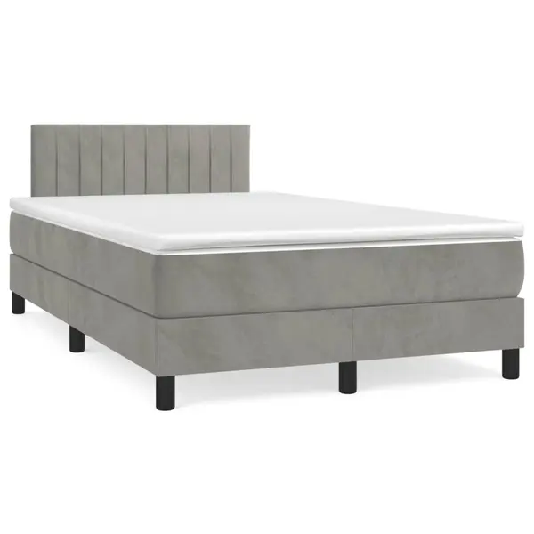 Gossi pat box spring cu saltea, gri deschis, 120x190 cm, catifea