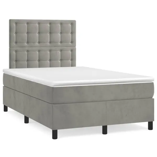 Gossi pat box spring cu saltea, gri deschis, 120x190 cm, catifea