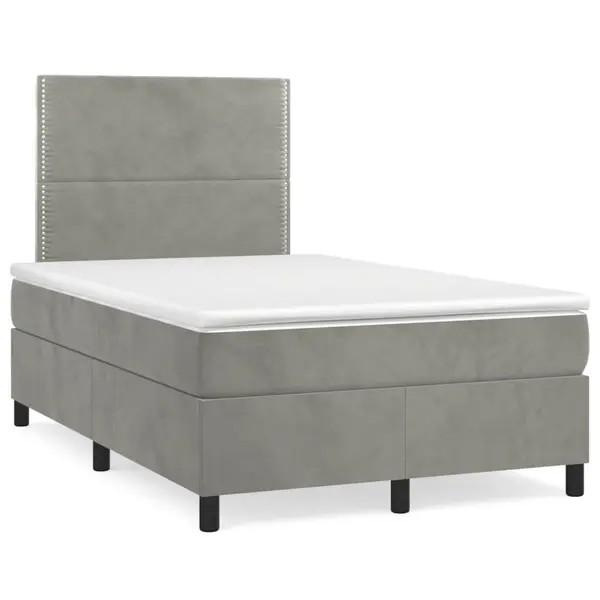 Gossi pat box spring cu saltea, gri deschis, 120x190 cm, catifea