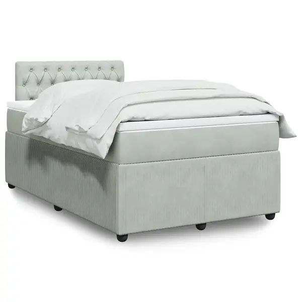 Gossi pat box spring cu saltea, gri deschis, 120x190 cm, catifea