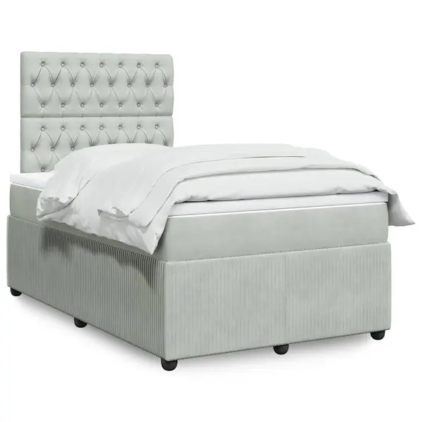 Gossi pat box spring cu saltea, gri deschis, 120x190 cm, catifea