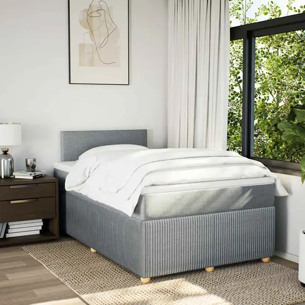 Gossi pat box spring cu saltea, gri deschis, 120x190 cm, textil