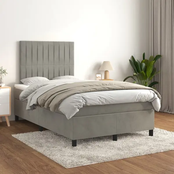 Gossi pat box spring cu saltea, gri deschis, 120x200 cm, catifea