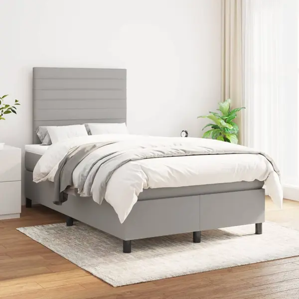 Gossi pat box spring cu saltea, gri deschis, 120x200 cm, textil