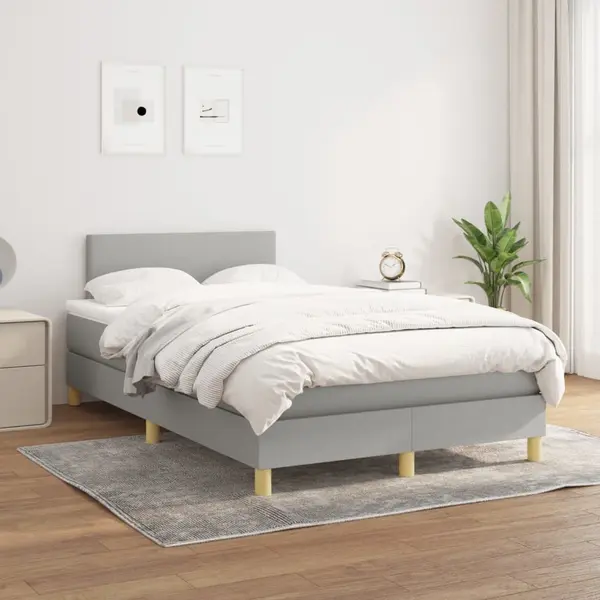 Gossi pat box spring cu saltea, gri deschis, 120x200 cm, textil
