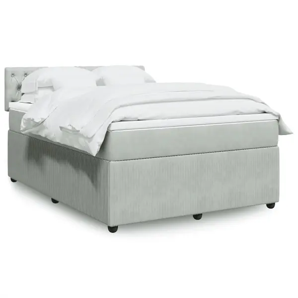 Gossi pat box spring cu saltea, gri deschis, 140x190 cm, catifea
