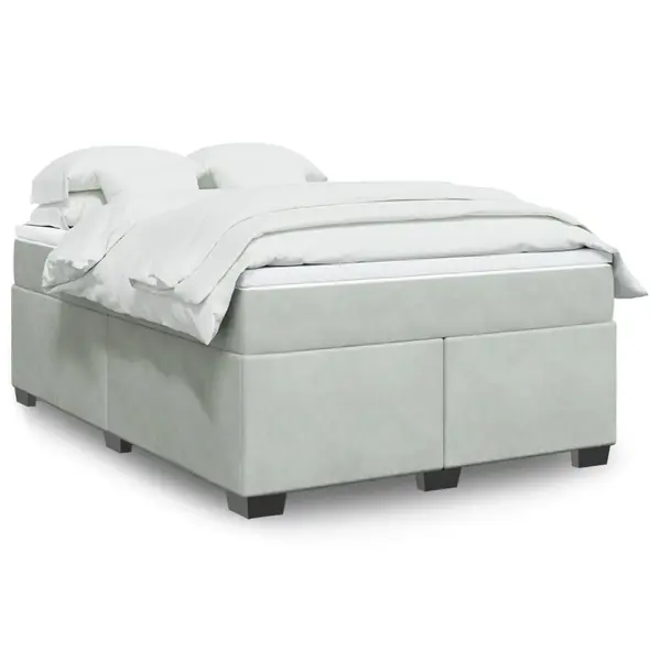 Gossi pat box spring cu saltea, gri deschis, 140x190 cm, catifea