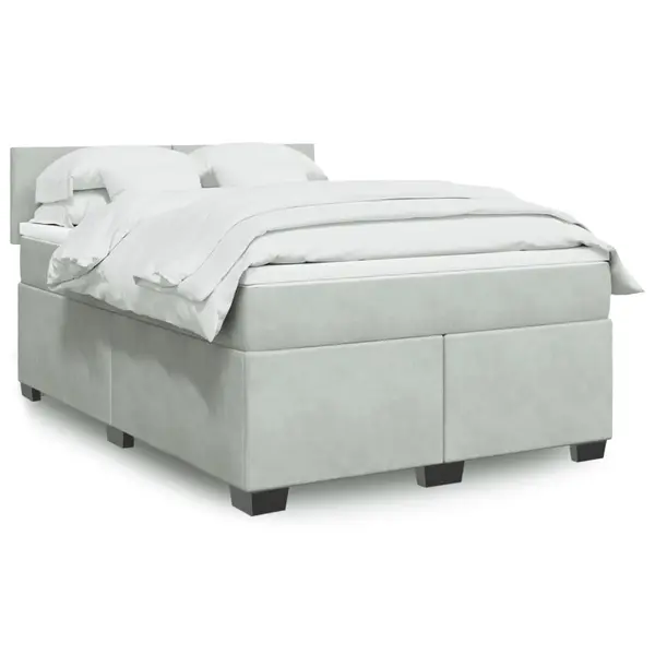 Gossi pat box spring cu saltea, gri deschis, 140x190 cm, catifea