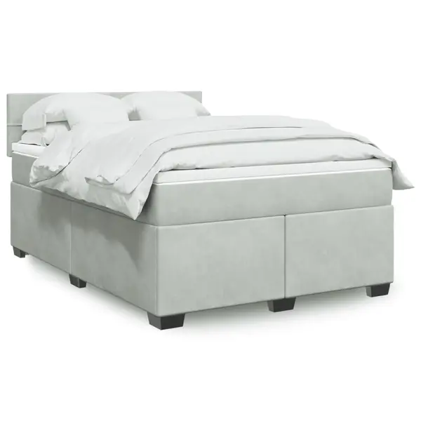 Gossi pat box spring cu saltea, gri deschis, 140x190 cm, catifea