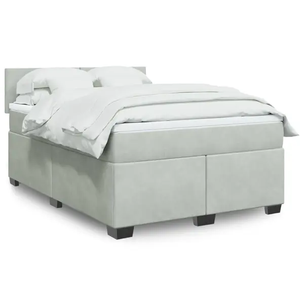 Gossi pat box spring cu saltea, gri deschis, 140x190 cm, catifea