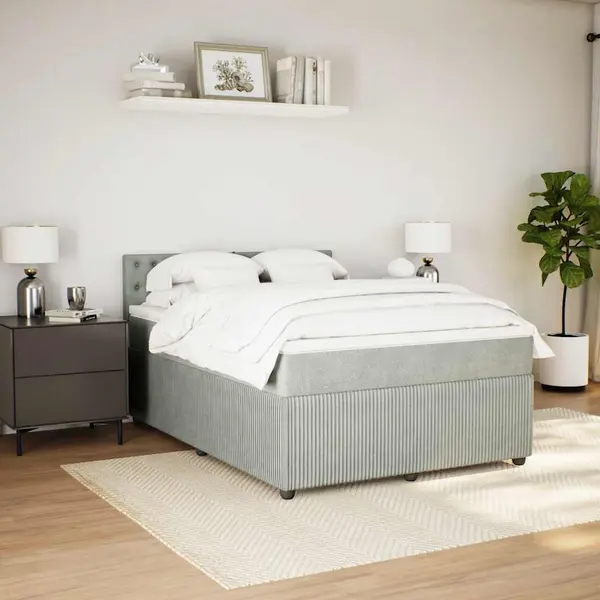 Gossi pat box spring cu saltea, gri deschis, 140x190 cm, catifea