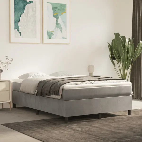 Gossi pat box spring cu saltea, gri deschis, 140x190 cm, catifea