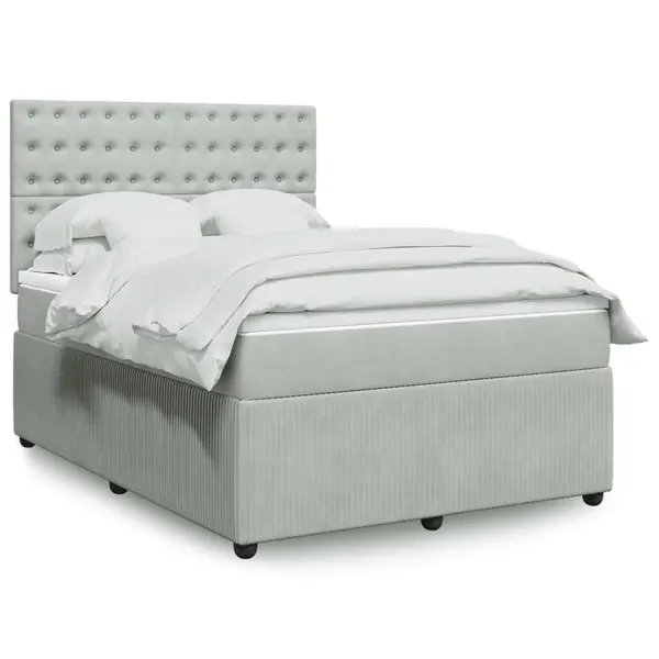 Gossi pat box spring cu saltea, gri deschis, 140x190 cm, catifea