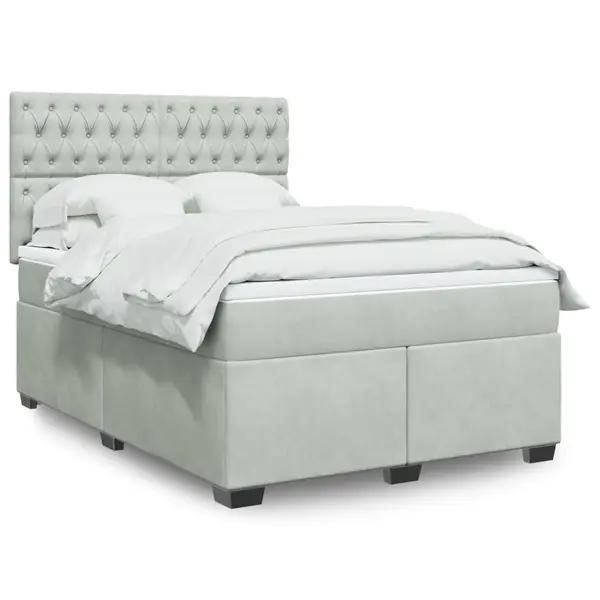 Gossi pat box spring cu saltea, gri deschis, 140x190 cm, catifea