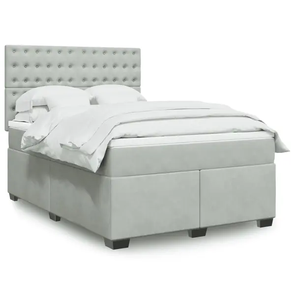Gossi pat box spring cu saltea, gri deschis, 140x190 cm, catifea