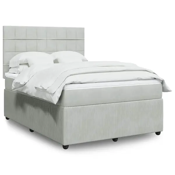 Gossi pat box spring cu saltea, gri deschis, 140x190 cm, catifea