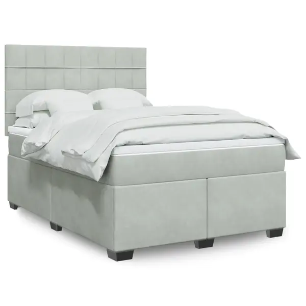 Gossi pat box spring cu saltea, gri deschis, 140x190 cm, catifea