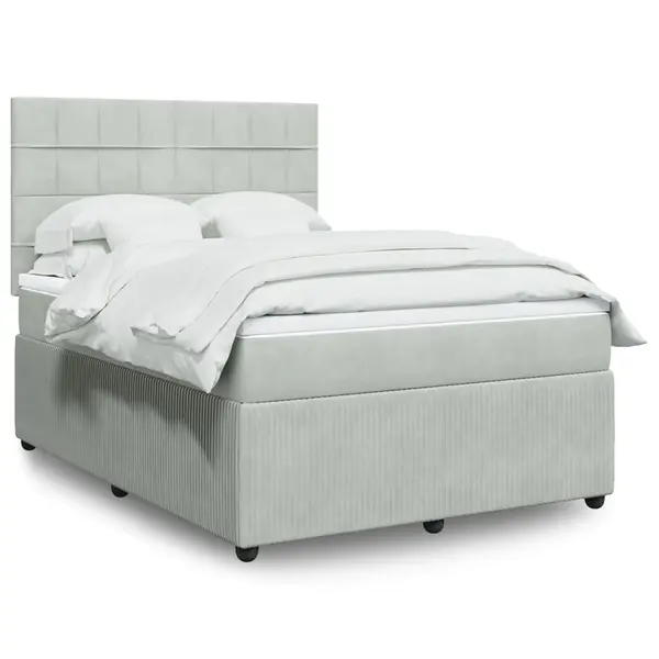 Gossi pat box spring cu saltea, gri deschis, 140x190 cm, catifea