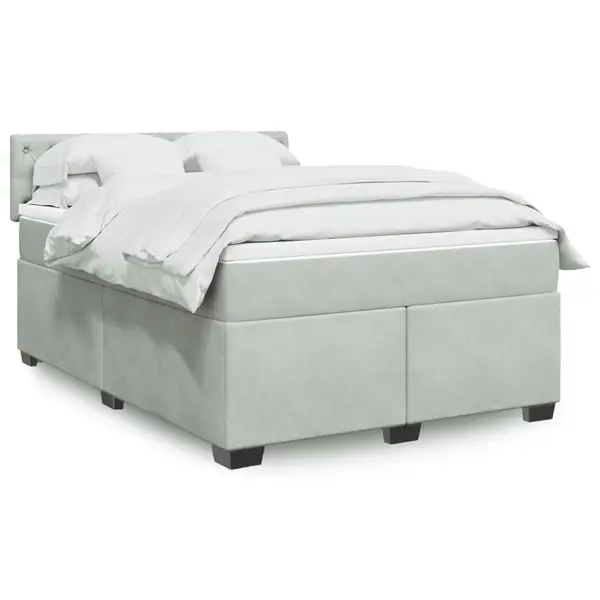 Gossi pat box spring cu saltea, gri deschis, 140x190 cm, catifea
