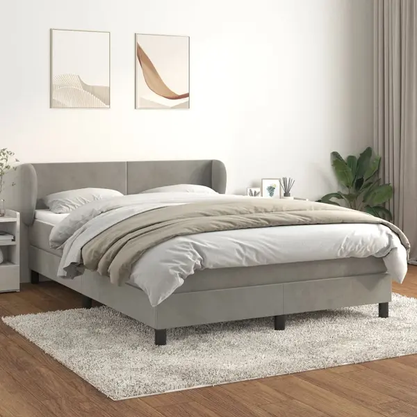 Gossi pat box spring cu saltea, gri deschis, 140x190 cm, catifea