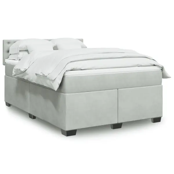 Gossi pat box spring cu saltea, gri deschis, 140x190 cm, catifea
