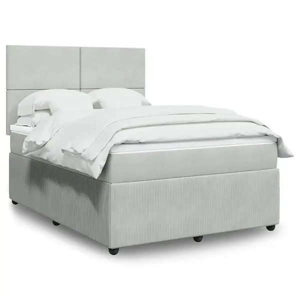 Gossi pat box spring cu saltea, gri deschis, 140x190 cm, catifea