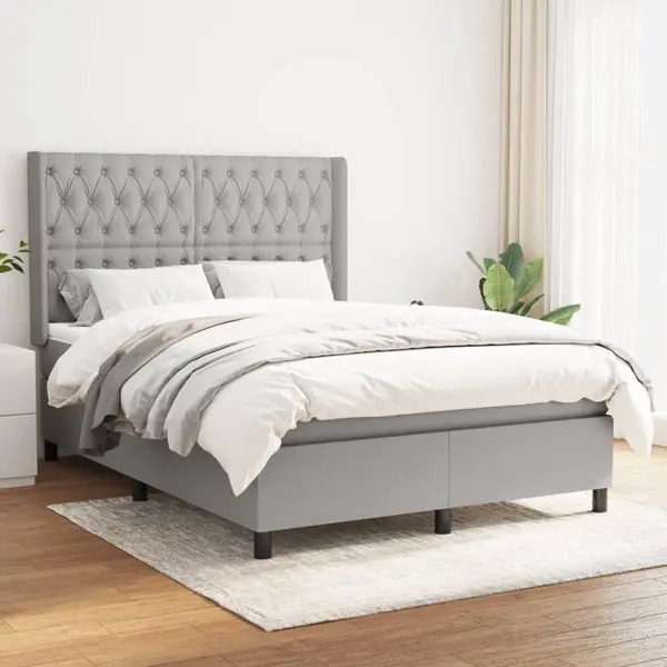 Gossi pat box spring cu saltea, gri deschis, 140x190 cm, textil