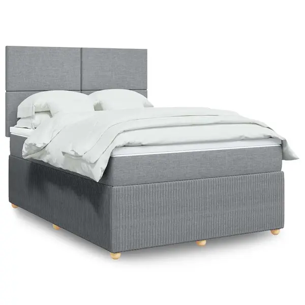 Gossi pat box spring cu saltea, gri deschis, 140x190 cm, textil