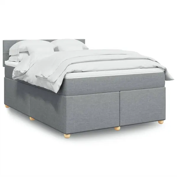 Gossi pat box spring cu saltea, gri deschis, 140x190 cm, textil