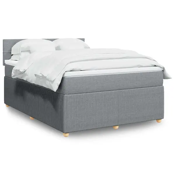 Gossi pat box spring cu saltea, gri deschis, 140x190 cm, textil