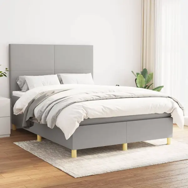 Gossi pat box spring cu saltea, gri deschis, 140x190 cm, textil