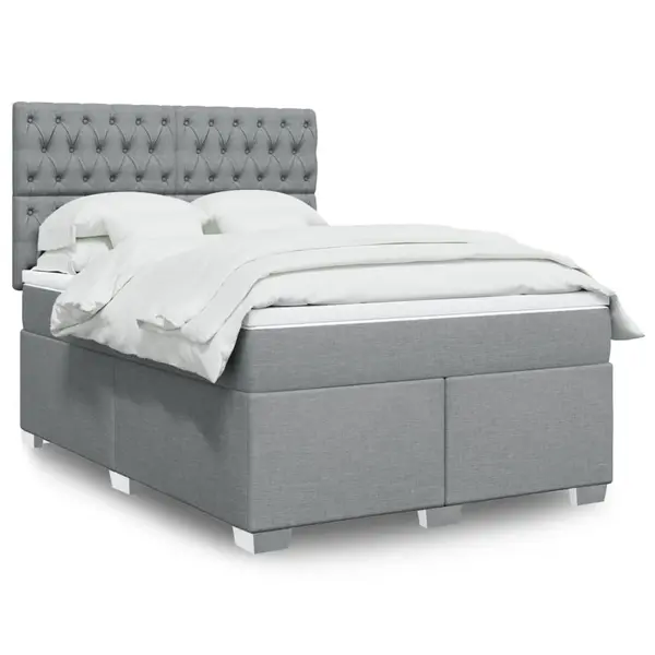 Gossi pat box spring cu saltea, gri deschis, 140x190 cm, textil