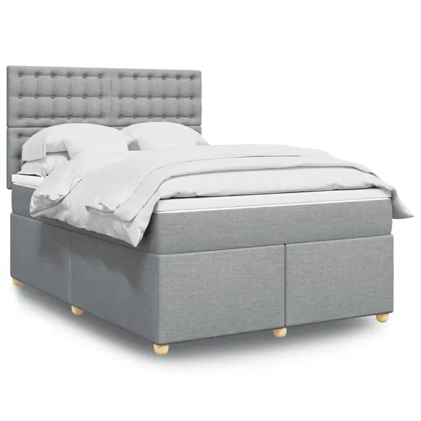 Gossi pat box spring cu saltea, gri deschis, 140x190 cm, textil
