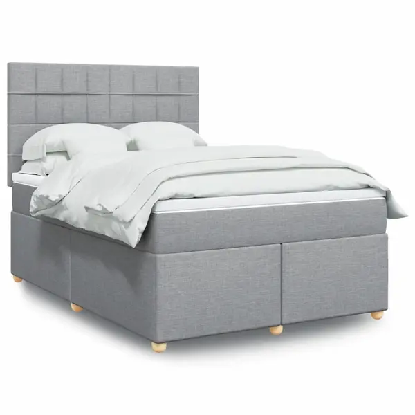 Gossi pat box spring cu saltea, gri deschis, 140x190 cm, textil