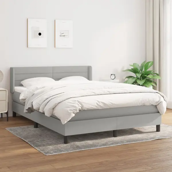 Gossi pat box spring cu saltea, gri deschis, 140x190 cm, textil