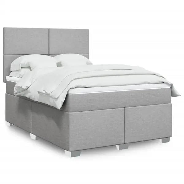 Gossi pat box spring cu saltea, gri deschis, 140x190 cm, textil