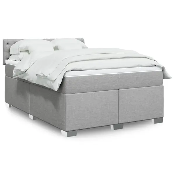 Gossi pat box spring cu saltea, gri deschis, 140x190 cm, textil
