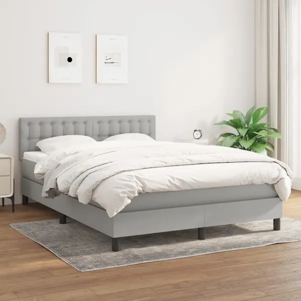 Gossi pat box spring cu saltea, gri deschis, 140x190 cm, textil