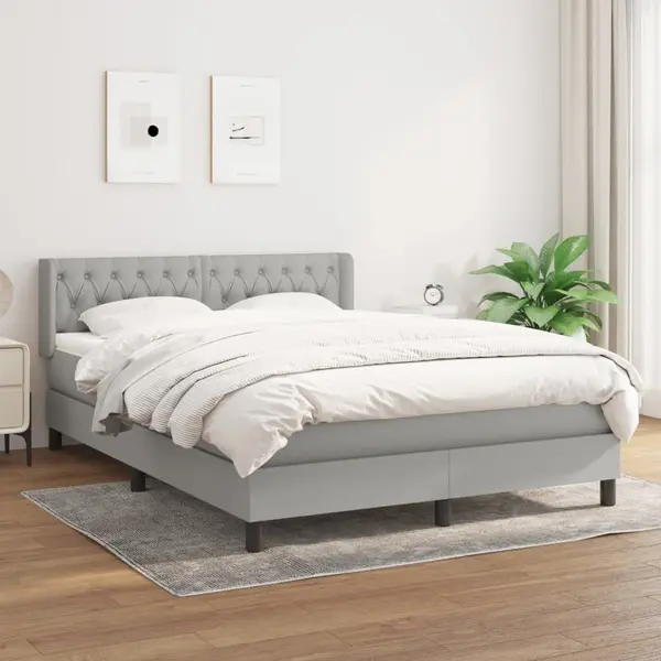 Gossi pat box spring cu saltea, gri deschis, 140x190 cm, textil