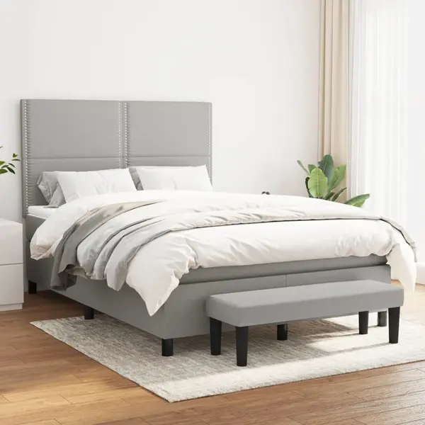 Gossi pat box spring cu saltea, gri deschis, 140x190 cm, textil