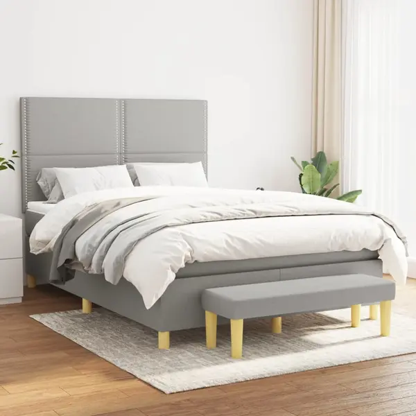 Gossi pat box spring cu saltea, gri deschis, 140x190 cm, textil