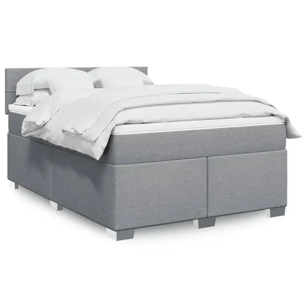 Gossi pat box spring cu saltea, gri deschis, 140x190 cm, textil