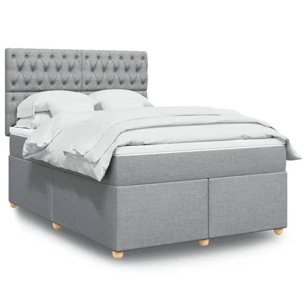 Gossi pat box spring cu saltea, gri deschis, 140x190 cm, textil