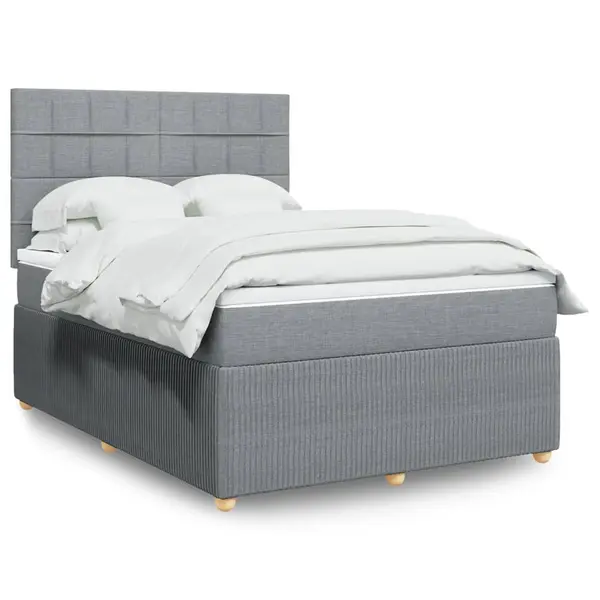 Gossi pat box spring cu saltea, gri deschis, 140x190 cm, textil