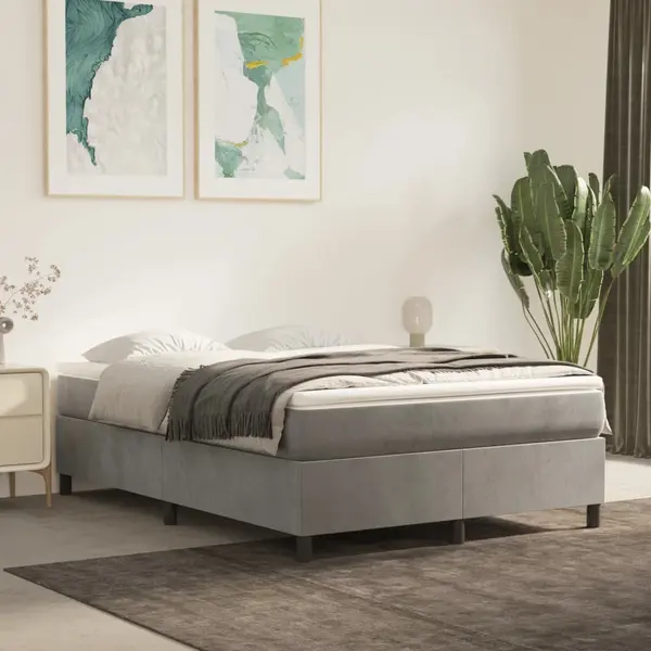 Gossi pat box spring cu saltea, gri deschis, 140x200 cm, catifea