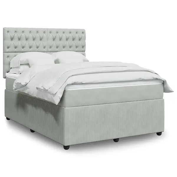 Gossi pat box spring cu saltea, gri deschis, 140x200 cm, catifea