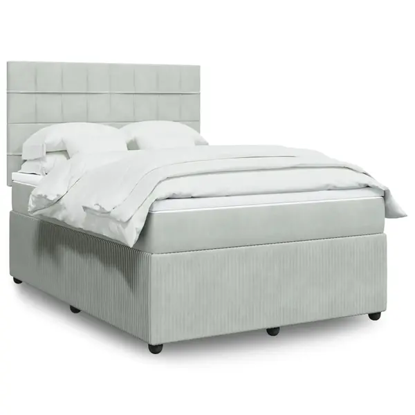 Gossi pat box spring cu saltea, gri deschis, 140x200 cm, catifea