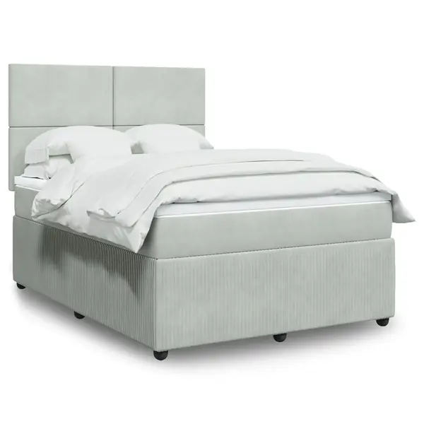 Gossi pat box spring cu saltea, gri deschis, 140x200 cm, catifea
